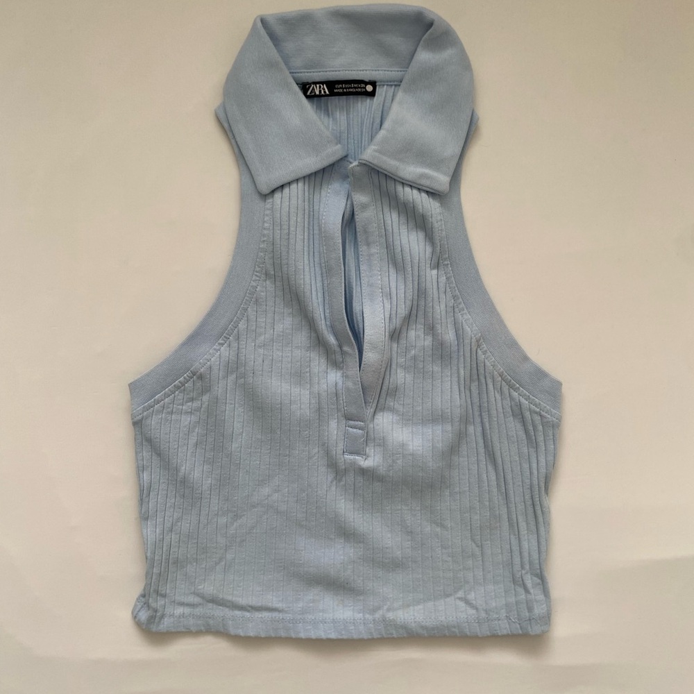 Zara Sky Blue Ribbed Crop Top